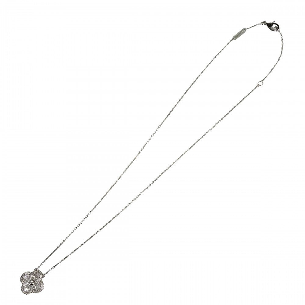 Van Cleef & Arpels ヴァンクリーフ＆アーペル ネックレス ヴィンテージアルハンブラ アクセサリー ジュエリー 18金WG Au750 K18ホワイトゴールド ダイヤモンド12石0.48ct VCARA46100 レディース 約5.4g【中古品】
