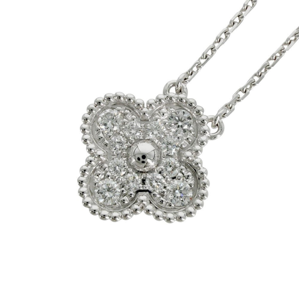 Van Cleef & Arpels ヴァンクリーフ＆アーペル ネックレス ヴィンテージアルハンブラ アクセサリー ジュエリー 18金WG Au750 K18ホワイトゴールド ダイヤモンド12石0.48ct VCARA46100 レディース 約5.4g【中古品】