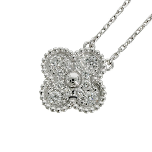 Van Cleef & Arpels ヴァンクリーフ＆アーペル ネックレス ヴィンテージアルハンブラ アクセサリー ジュエリー 18金WG Au750 K18ホワイトゴールド ダイヤモンド12石0.48ct VCARA46100 レディース 約5.4g【中古品】