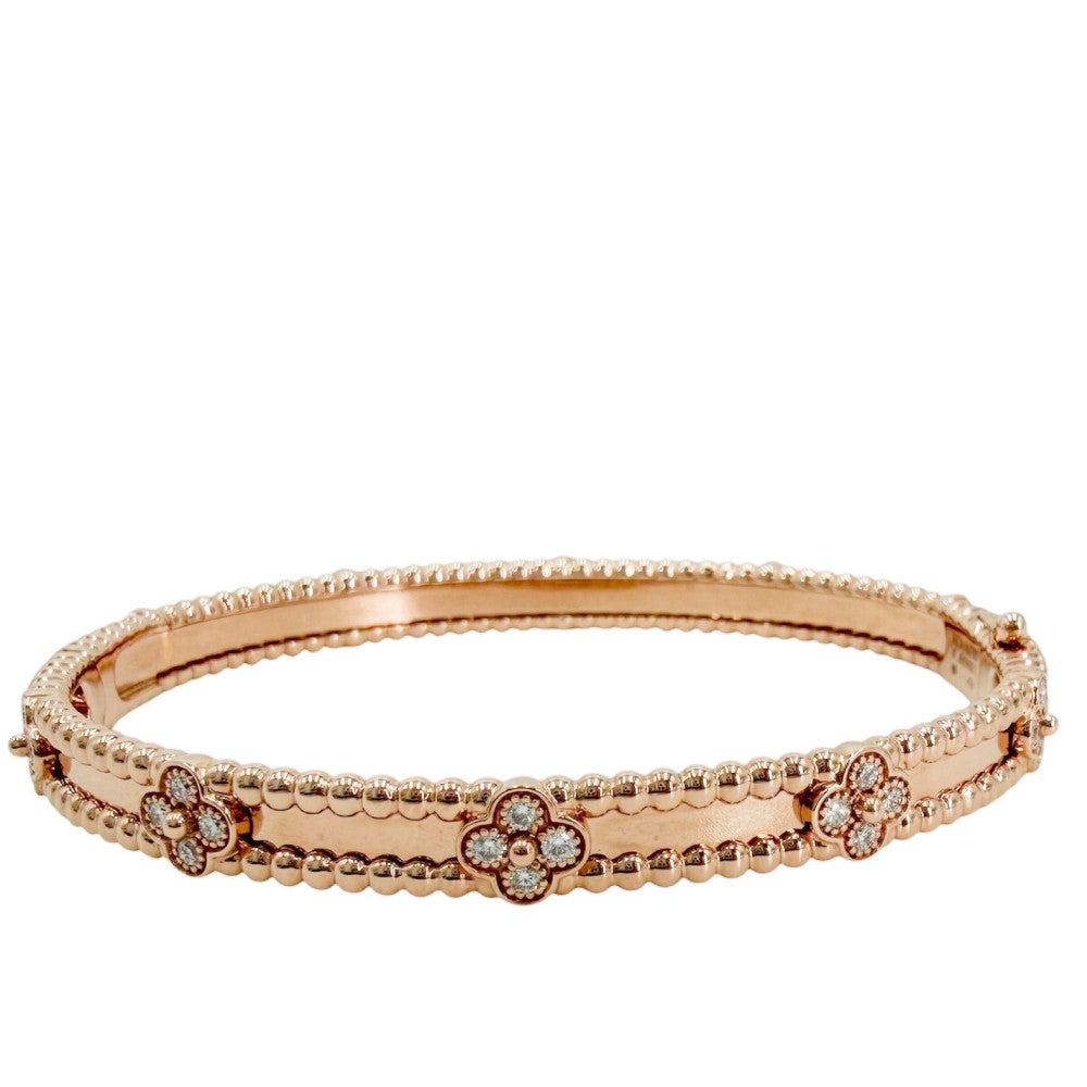Van Cleef & Arpels ヴァンクリーフ＆アーペル ブレスレット ペルレ スウィートクローバー ミディアム ジュエリー アクセサリー 18金PG Au750 K18ピンクゴールド ダイヤモンド VCARP6X200 レディース 約16.9g【中古品】