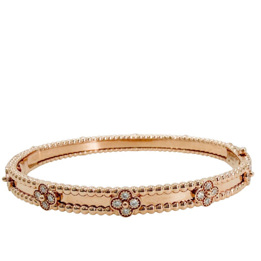 Van Cleef & Arpels ヴァンクリーフ＆アーペル ブレスレット ペルレ スウィートクローバー ミディアム ジュエリー アクセサリー 18金PG Au750 K18ピンクゴールド ダイヤモンド VCARP6X200 レディース 約16.9g【中古品】