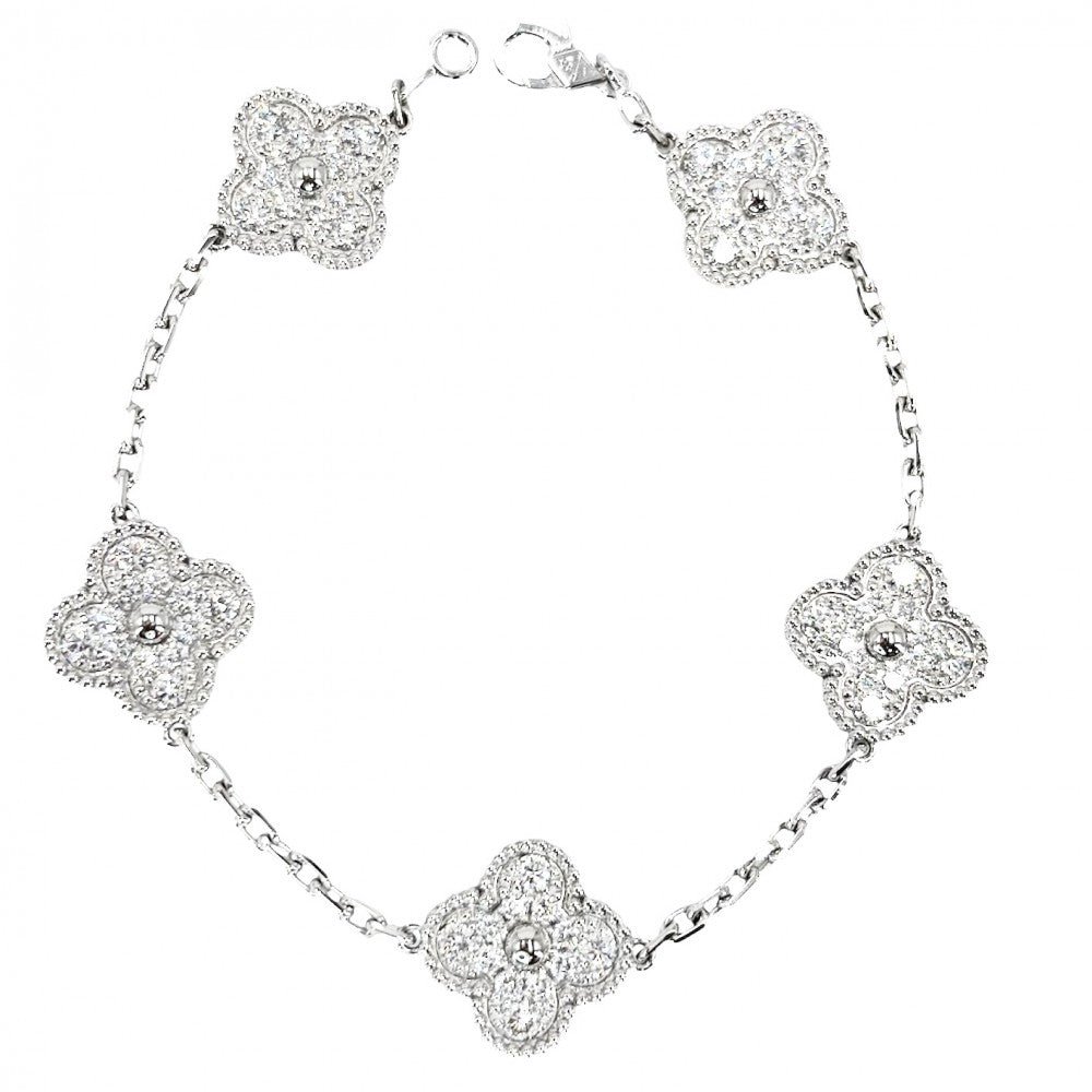 Van Cleef & Arpels ヴァンクリーフ＆アーペル ブレスレット 5モチーフ ヴィンテージ アルハンブラ アクセサリー K18ホワイトゴールド ダイヤモンド60石2.41ct VCARA41500 レディース 約13.3g【中古品】