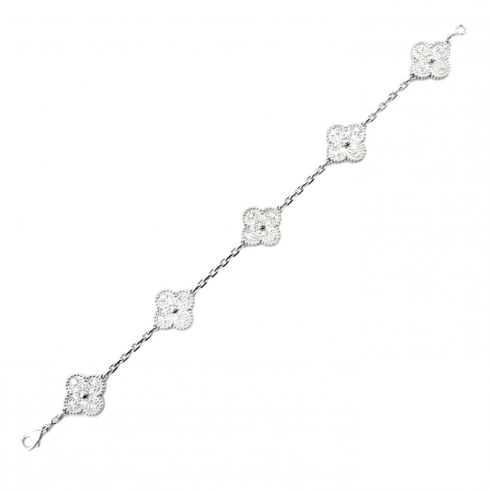 Van Cleef & Arpels ヴァンクリーフ＆アーペル ブレスレット 5モチーフ ヴィンテージ アルハンブラ アクセサリー K18ホワイトゴールド ダイヤモンド60石2.41ct VCARA41500 レディース 約13.3g【中古品】