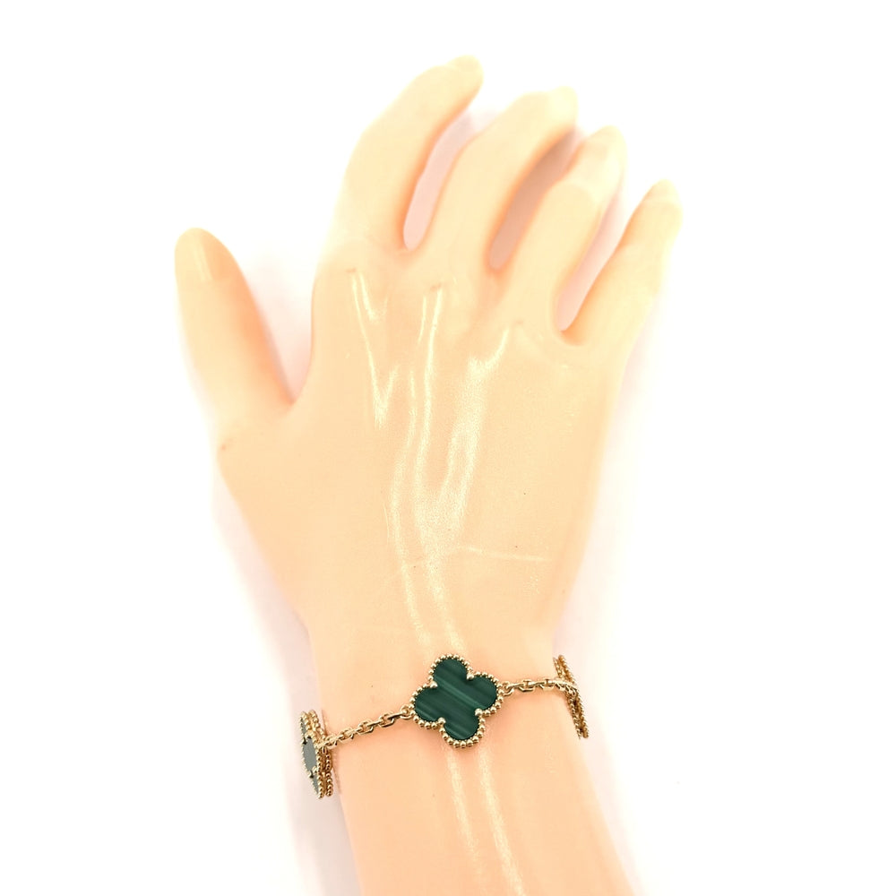 Van Cleef & Arpels ヴァンクリーフ＆アーペル ブレスレット ヴィンテージ アルハンブラ ジュエリー アクセサリー K18イエローゴールド マカライト VCARL80900 グリーン 緑 レディース 約12.5g【中古品】