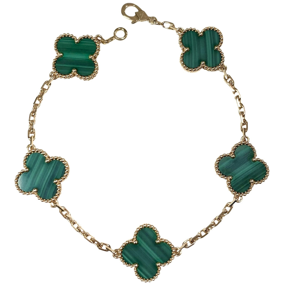 Van Cleef & Arpels ヴァンクリーフ＆アーペル ブレスレット ヴィンテージ アルハンブラ ジュエリー アクセサリー K18イエローゴールド マカライト VCARL80900 グリーン 緑 レディース 約12.5g【中古品】