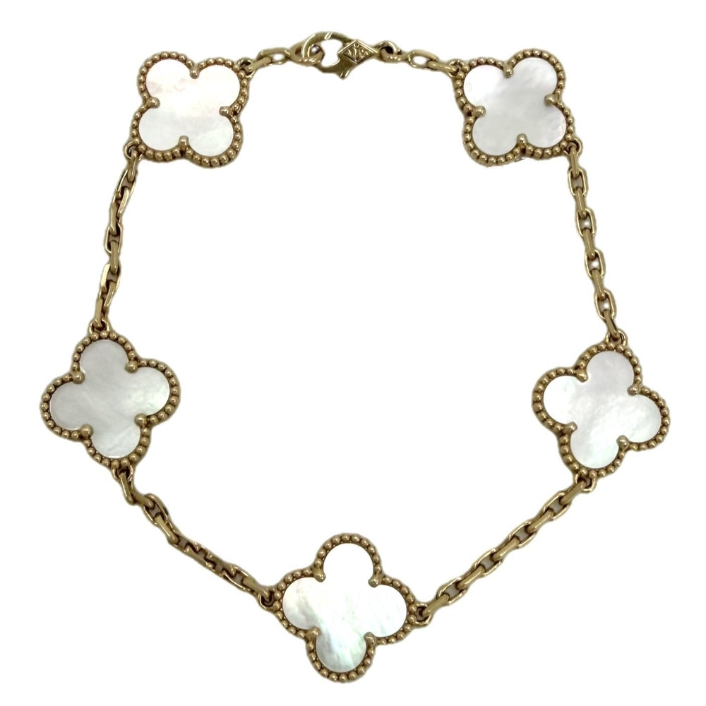Van Cleef & Arpels ヴァンクリーフ＆アーペル ブレスレット 5モチーフ ヴィンテージ アルハンブラ アクセサリー K18イエローゴールド マザーオブパール VCARA41800 ホワイト 白 レディース 約11.6g【中古品】