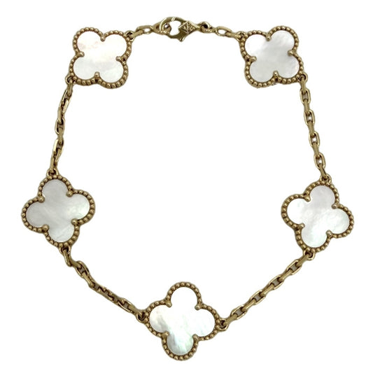 Van Cleef & Arpels ヴァンクリーフ＆アーペル ブレスレット 5モチーフ ヴィンテージ アルハンブラ アクセサリー K18イエローゴールド マザーオブパール VCARA41800 ホワイト 白 レディース 約11.6g【中古品】