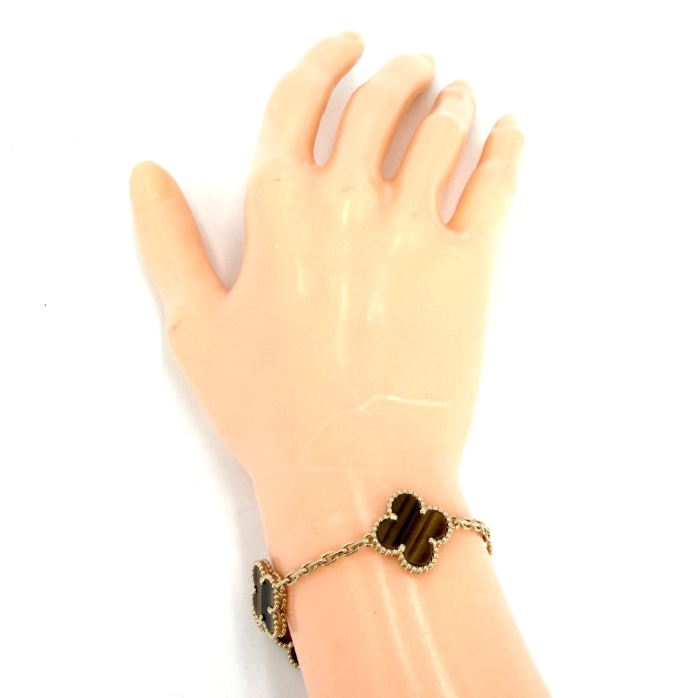 Van Cleef & Arpels ヴァンクリーフ＆アーペル ブレスレット ヴィンテージ アルハンブラ ジュエリー アクセサリー K18イエローゴールド タイガーアイ VCARD35600 ブラウン 茶 レディース 約11.7g【中古品】