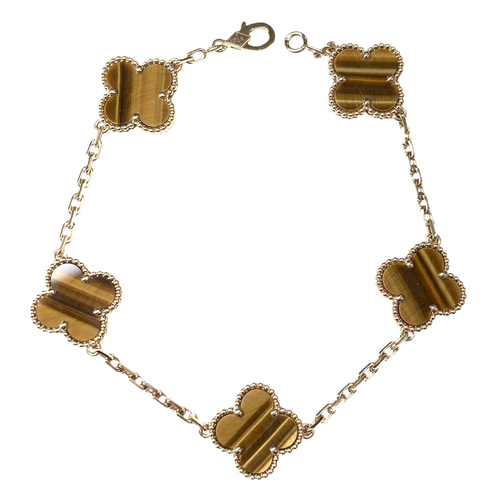 Van Cleef & Arpels ヴァンクリーフ＆アーペル ブレスレット ヴィンテージ アルハンブラ ジュエリー アクセサリー K18イエローゴールド タイガーアイ VCARD35600 ブラウン 茶 レディース 約11.7g【中古品】
