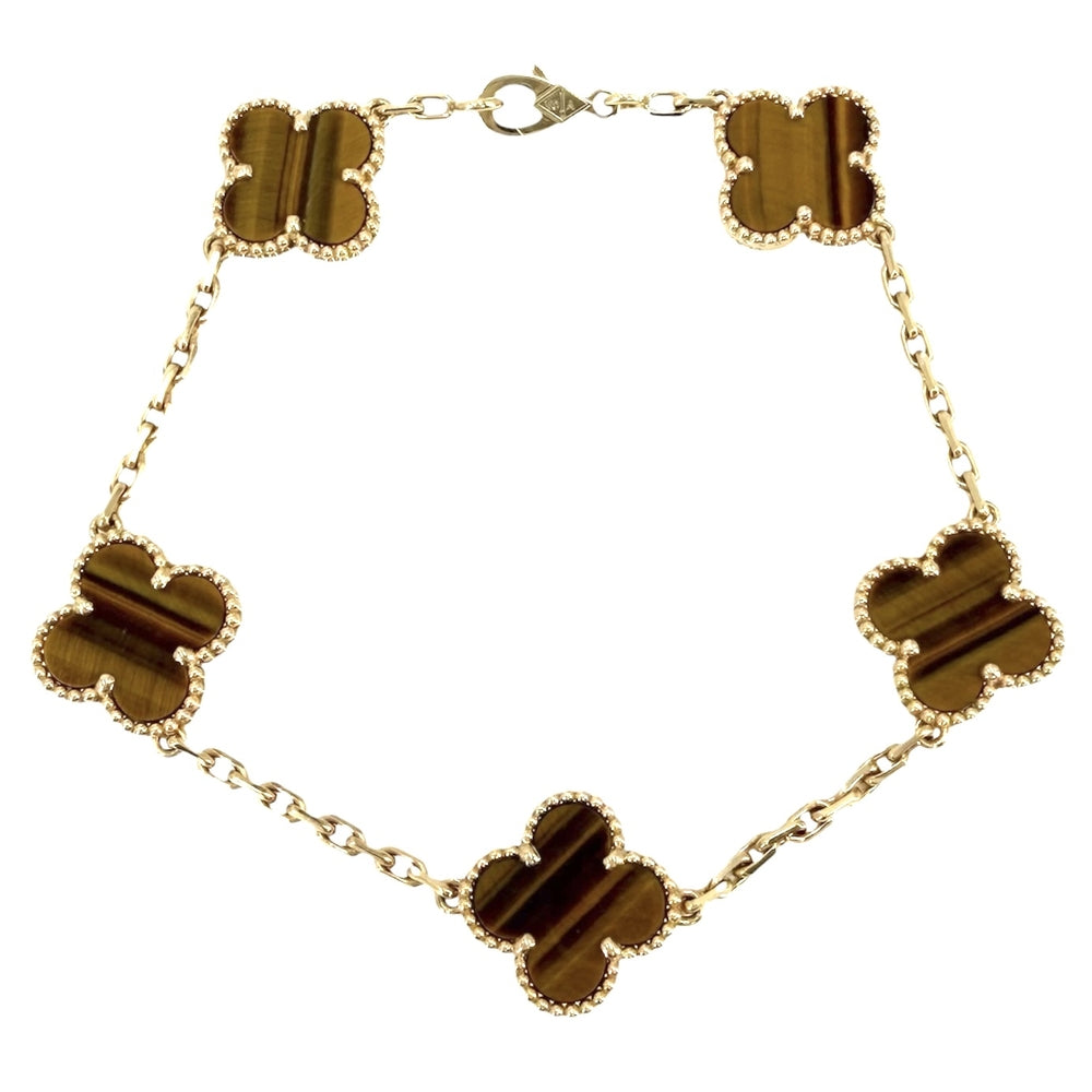 Van Cleef & Arpels ヴァンクリーフ＆アーペル ブレスレット ヴィンテージ アルハンブラ ジュエリー アクセサリー K18イエローゴールド タイガーアイ VCARD35600 ブラウン 茶 レディース 約11.7g【中古品】
