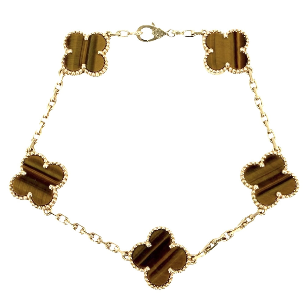 Van Cleef & Arpels ヴァンクリーフ＆アーペル ブレスレット ヴィンテージ アルハンブラ ジュエリー アクセサリー K18イエローゴールド タイガーアイ VCARD35600 ブラウン 茶 レディース 約11.7g【中古品】