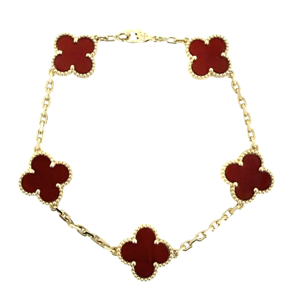 Van Cleef & Arpels ヴァンクリーフ＆アーペル ブレスレット 5モチーフ ヴィンテージアルハンブラ ジュエリー アクセサリー K18イエローゴールド カーネリアン VCARD35500 レッド 赤 レディース 約11.6g【中古品】