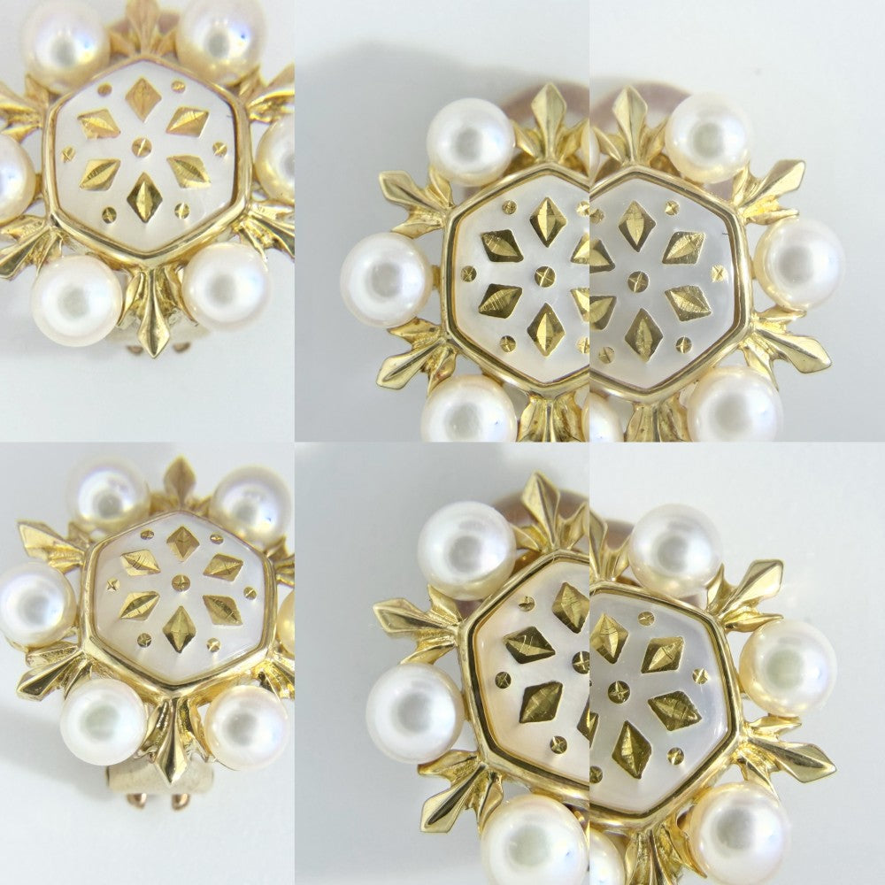 【開店SALE】 MIKIMOTO ミキモト イヤリング ピクウェ ジュエリー アクセサリー シェル 18金YG Au750 真珠 K18イエローゴールド パール ホワイト 白 レディース 約7.8g【中古品】