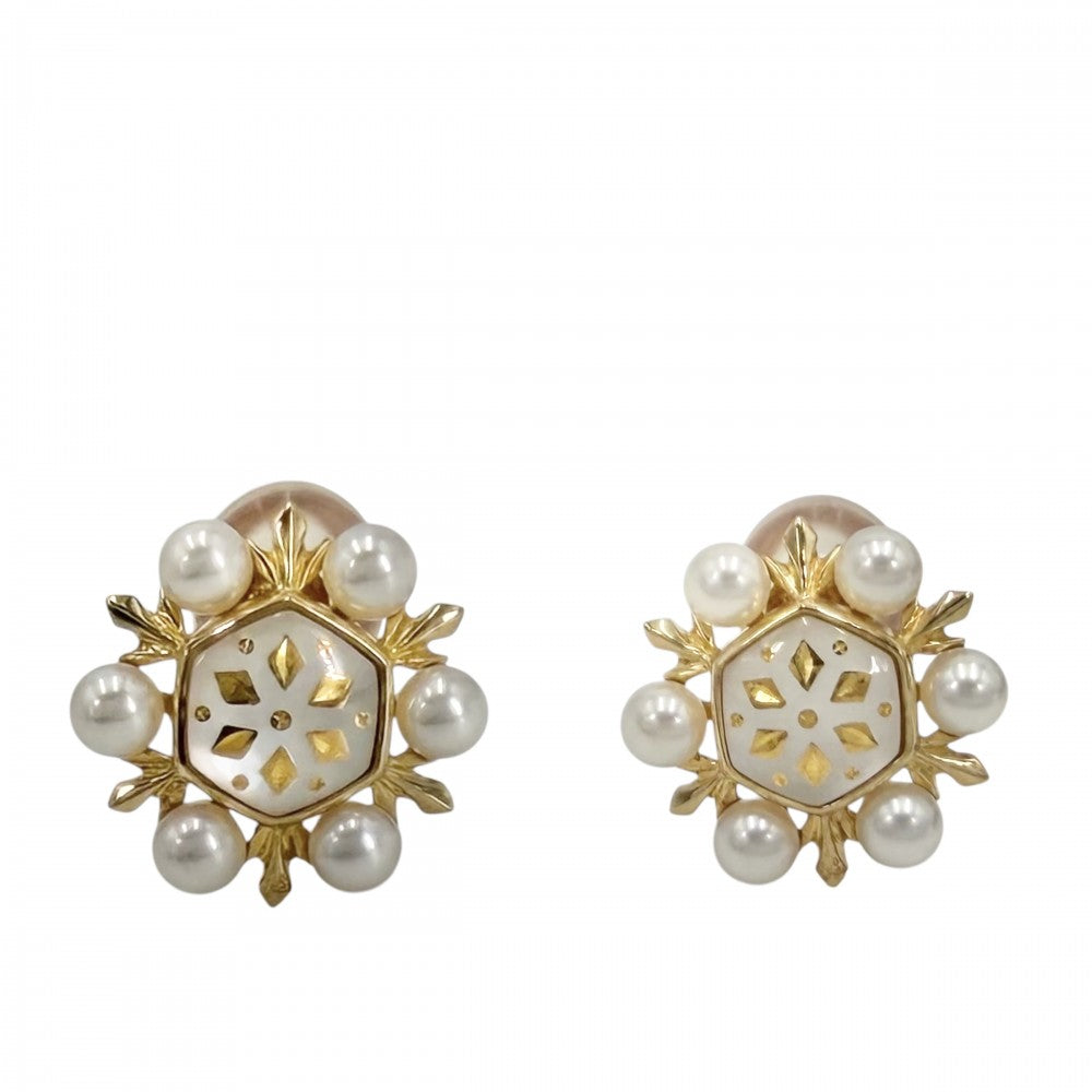 【開店SALE】 MIKIMOTO ミキモト イヤリング ピクウェ ジュエリー アクセサリー シェル 18金YG Au750 真珠 K18イエローゴールド パール ホワイト 白 レディース 約7.8g【中古品】