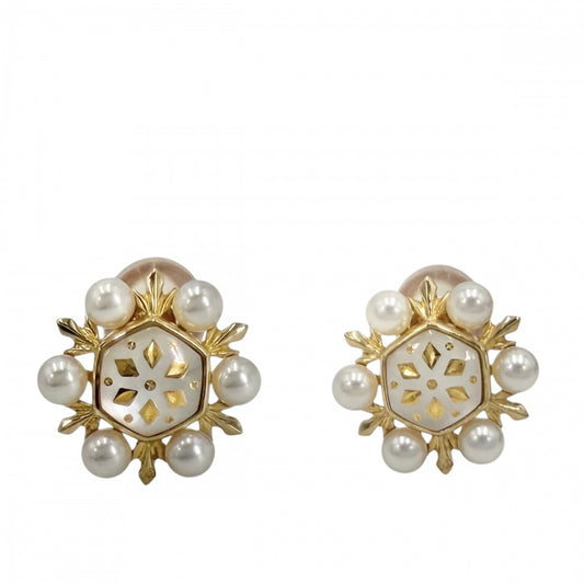 【開店SALE】 MIKIMOTO ミキモト イヤリング ピクウェ ジュエリー アクセサリー シェル 18金YG Au750 真珠 K18イエローゴールド パール ホワイト 白 レディース 約7.8g【中古品】