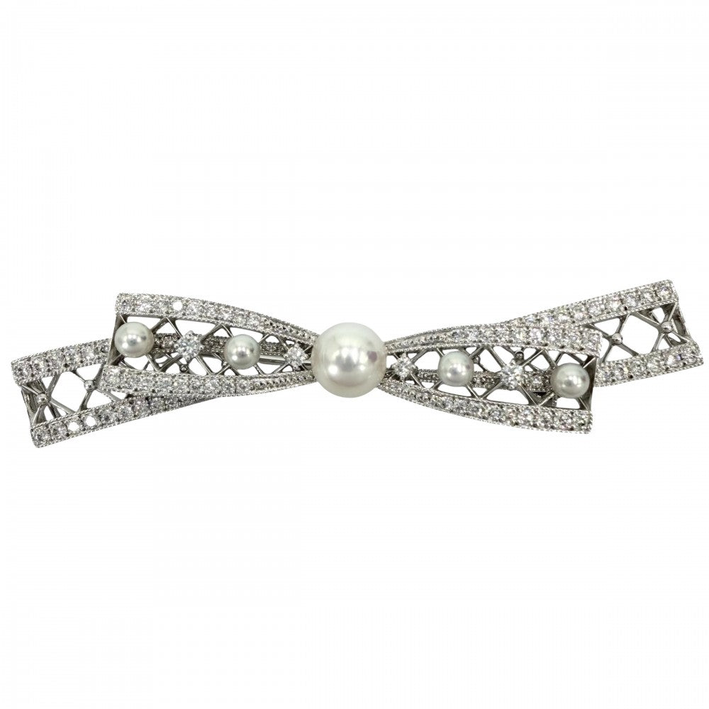 MIKIMOTO ミキモト ブローチ レースリボン アクセサリー ジュエリー フォーマル K18ホワイトゴールド アコヤ真珠 レディース 約10.6g【中古品】