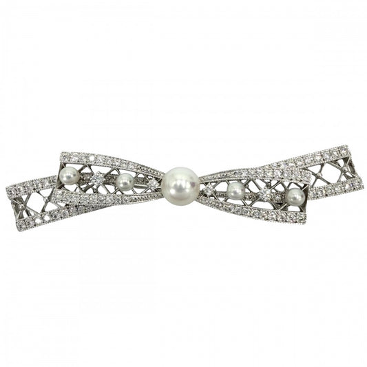 MIKIMOTO ミキモト ブローチ レースリボン アクセサリー ジュエリー フォーマル K18ホワイトゴールド アコヤ真珠 レディース 約10.6g【中古品】