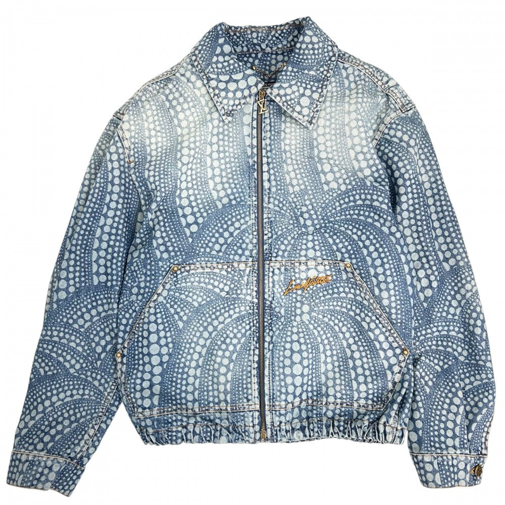 LOUIS VUITTON ルイヴィトン デニムジャケット オールオーバー パンプキン ブルゾン 草間彌生 服 50 ブルー 青 ゴールド金具 レディース【中古品】