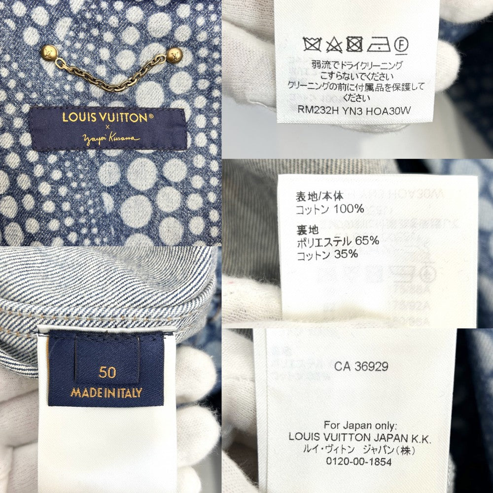 LOUIS VUITTON ルイヴィトン デニムジャケット オールオーバー パンプキン ブルゾン 草間彌生 服 50 ブルー 青 ゴールド金具 レディース【中古品】