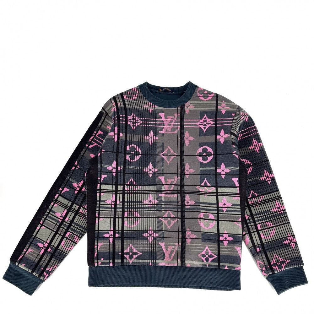 LOUIS VUITTON ルイヴィトン スウェット モノグラムジャガード トレーナー 長袖トップス アパレル 服 XS ネイビー 紺 ピンク 春 秋 冬 コットン ポリエステル メンズ【中古品】