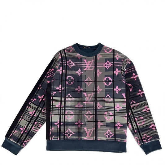 LOUIS VUITTON ルイヴィトン スウェット モノグラムジャガード トレーナー 長袖トップス アパレル 服 XS ネイビー 紺 ピンク 春 秋 冬 コットン ポリエステル メンズ【中古品】
