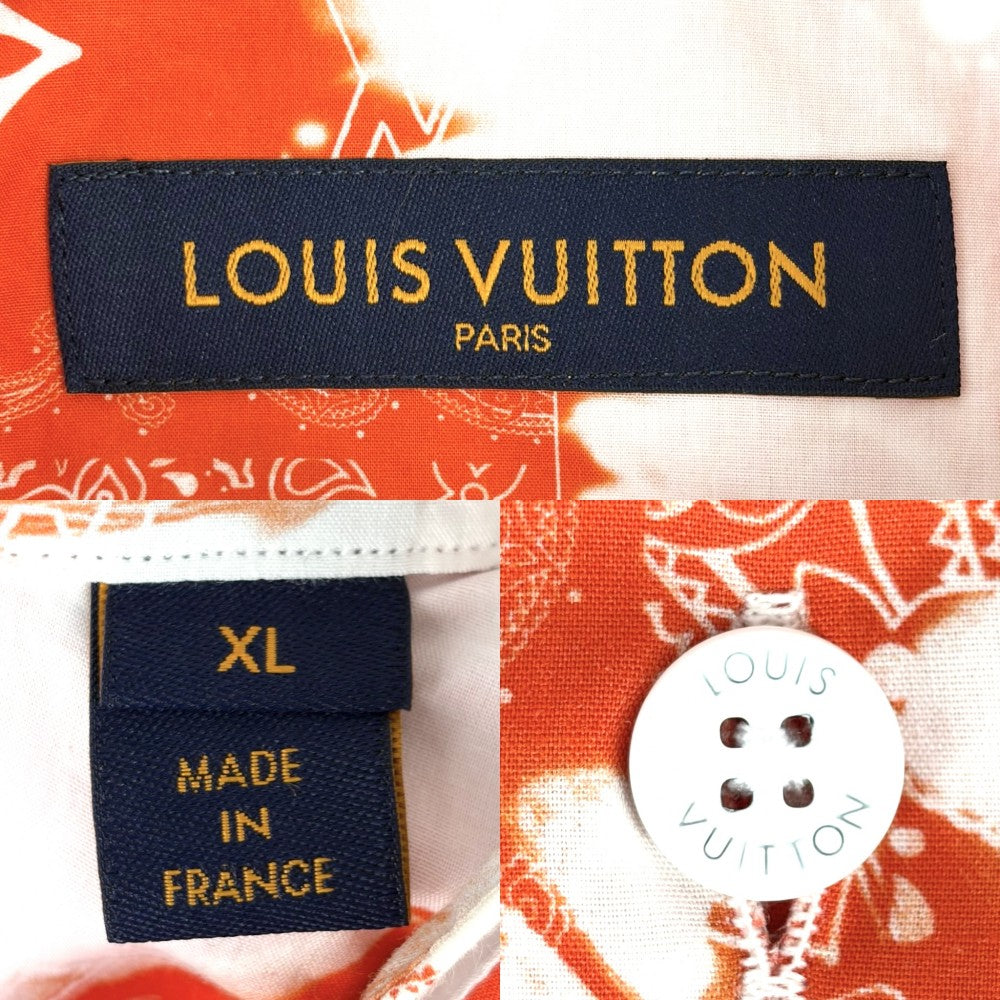 【開店SALE】 LOUIS VUITTON ルイヴィトン 半袖シャツ モノグラムバンダナ ペイズリー トップス アパレル 服 XL オレンジ ホワイト 白 春 夏 コットン メンズ【中古品】