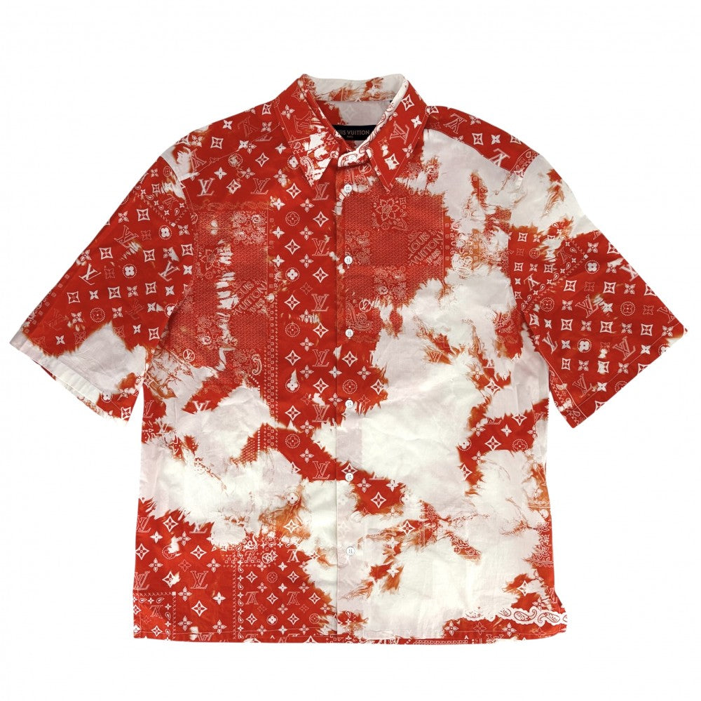 【開店SALE】 LOUIS VUITTON ルイヴィトン 半袖シャツ モノグラムバンダナ ペイズリー トップス アパレル 服 XL オレンジ ホワイト 白 春 夏 コットン メンズ【中古品】