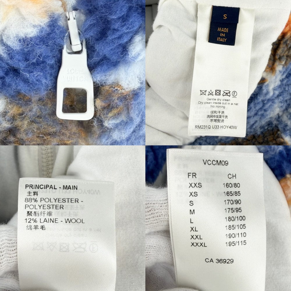 LOUIS VUITTON ルイヴィトン アウター モノグラム ジャガードカモフリースジャケット ボアジャケット ブルソン 服 S ブルー 青 オレンジ ゴールド金具 秋 冬 ポリエステル ウール メンズ【中古品】