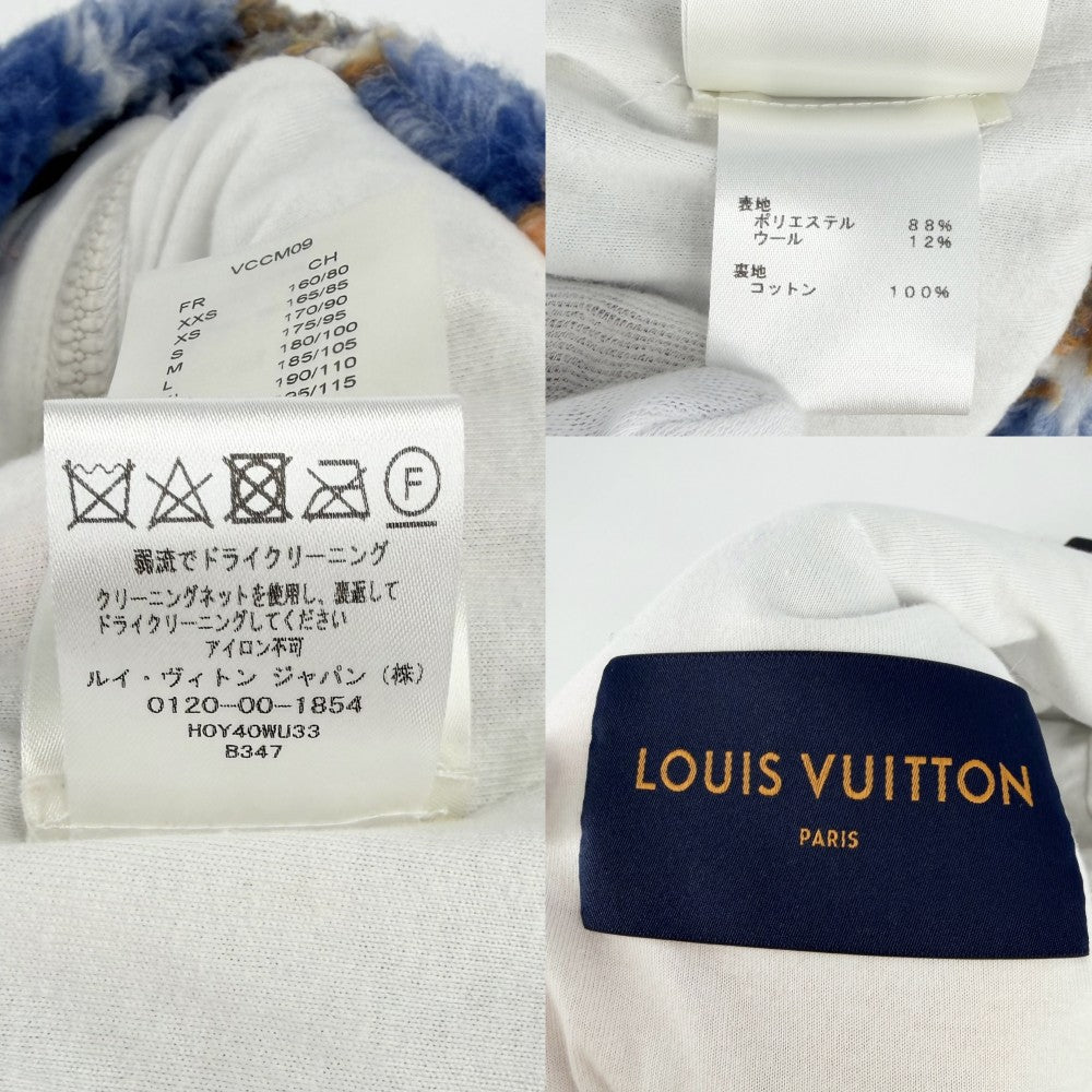 LOUIS VUITTON ルイヴィトン アウター モノグラム ジャガードカモフリースジャケット ボアジャケット ブルソン 服 S ブルー 青 オレンジ ゴールド金具 秋 冬 ポリエステル ウール メンズ【中古品】