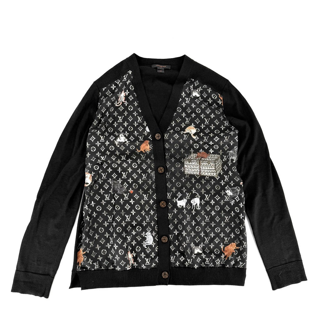 【秋物特集】 LOUIS VUITTON ルイヴィトン カーディガン キャットグラム 猫 トップス アパレル 服 L ブラック 黒 春 秋 冬 ウール シルク レディース【中古品】