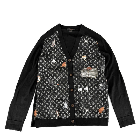 【秋物特集】 LOUIS VUITTON ルイヴィトン カーディガン キャットグラム 猫 トップス アパレル 服 L ブラック 黒 春 秋 冬 ウール シルク レディース【中古品】
