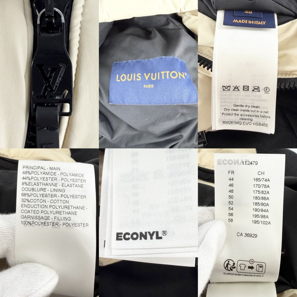 LOUIS VUITTON ルイヴィトン ダウンジャケット プレースド モノグラム エコダウン アウター フード付き アパレル 服 ブルゾン フード付き 48 ベージュ ブラック 黒 ブラック金具 冬 ナイロン ポリエステル ポリウレタン メンズ【中古品】