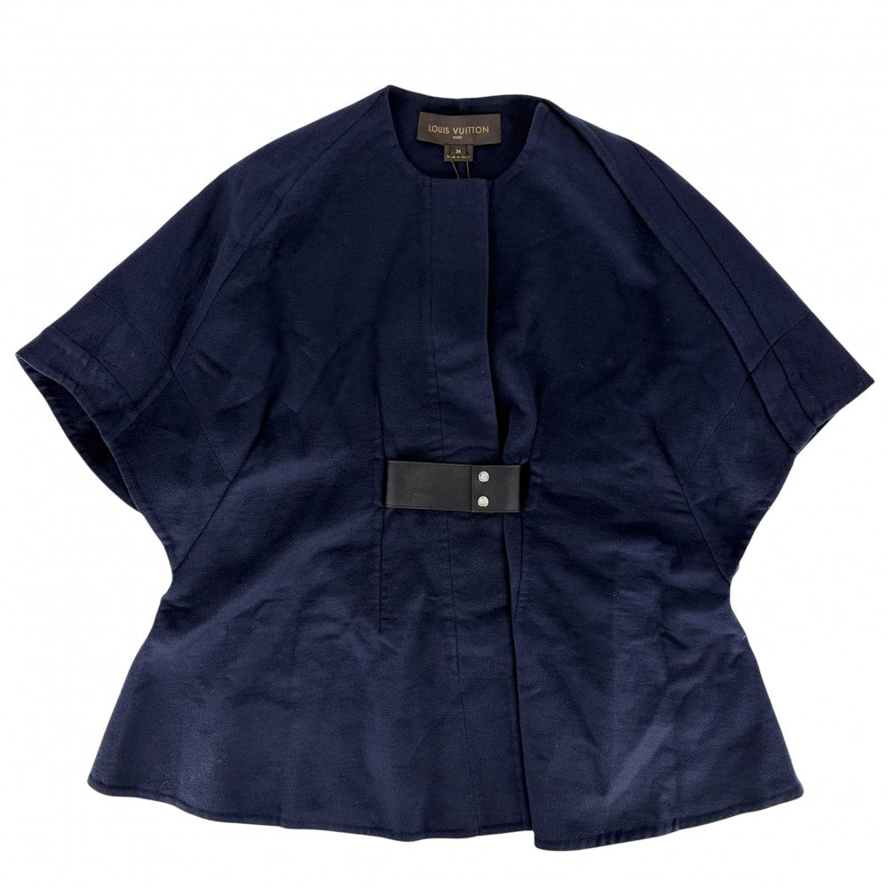 LOUIS VUITTON ルイヴィトン アウター ノーカラージャケット 五分袖 アパレル 服 34 ネイビー 紺 春 秋 カシミヤ シルク レディース【中古品】