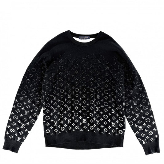 LOUIS VUITTON ルイヴィトン ニット モノグラム グラディエント トップス 長袖 アパレル 服 L ブラック 黒 秋 冬 コットン メンズ【中古品】