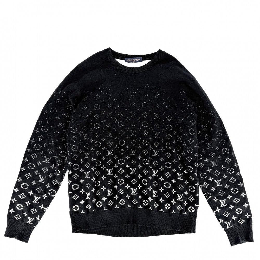 LOUIS VUITTON ルイヴィトン ニット モノグラム グラディエント トップス 長袖 アパレル 服 L ブラック 黒 秋 冬 コットン メンズ【中古品】