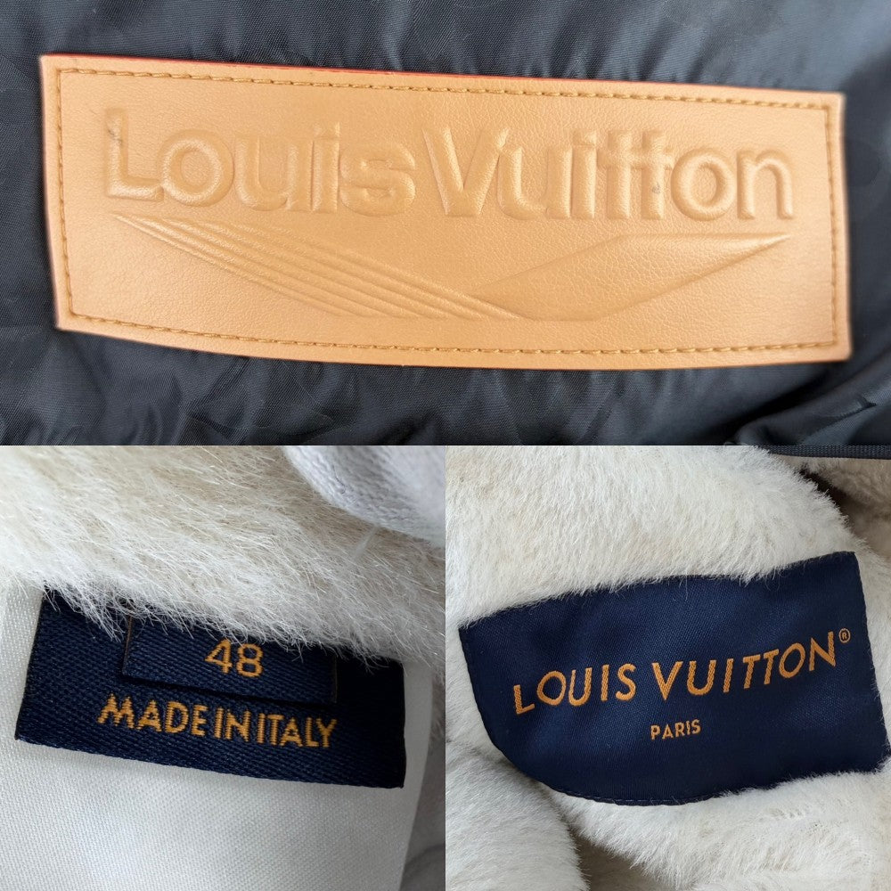LOUIS VUITTON ルイヴィトン ダウンジャケット モノグラム アウター フード付き アパレル 服 48 グレー アイボリー シルバー金具 冬 ナイロン メンズ【中古品】