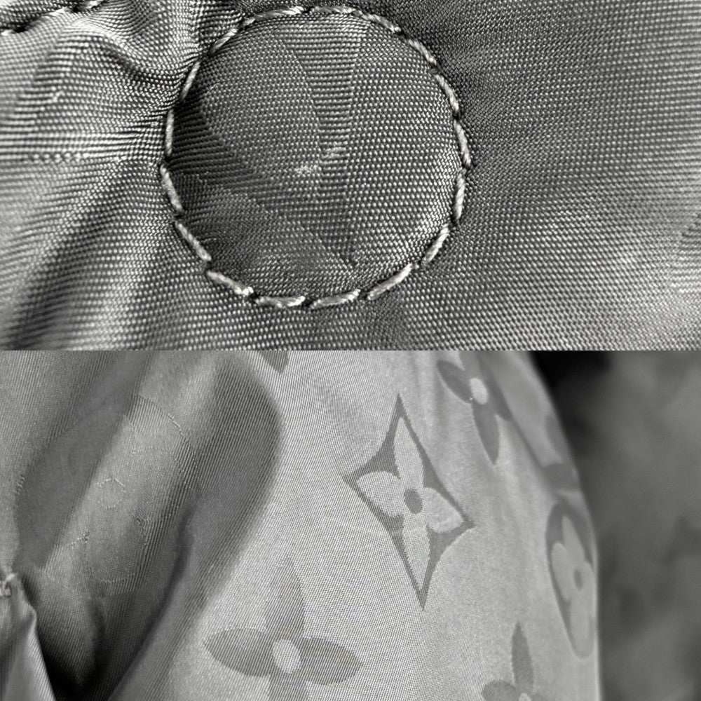 LOUIS VUITTON ルイヴィトン ダウンジャケット モノグラム アウター フード付き アパレル 服 48 グレー アイボリー シルバー金具 冬 ナイロン メンズ【中古品】