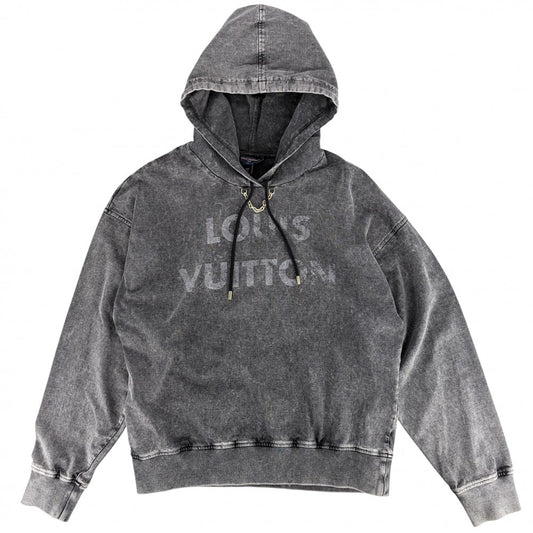 LOUIS VUITTON ルイヴィトン パーカー ロゴ フーディ トップス アパレル 服 ヴィンテージエフェクト XS グレー ゴールド金具 秋 冬 コットン レディース【中古品】