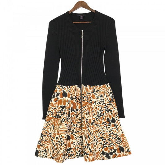 【秋物特集】 LOUIS VUITTON ルイヴィトン ワンピース アニマル柄 フロントジップニットワンピース 長袖 アパレル 服 38 FHDR250YL ブラック 黒 ブラウン 茶 シルバー金具 春 秋 ウール シルク レディース【中古品】