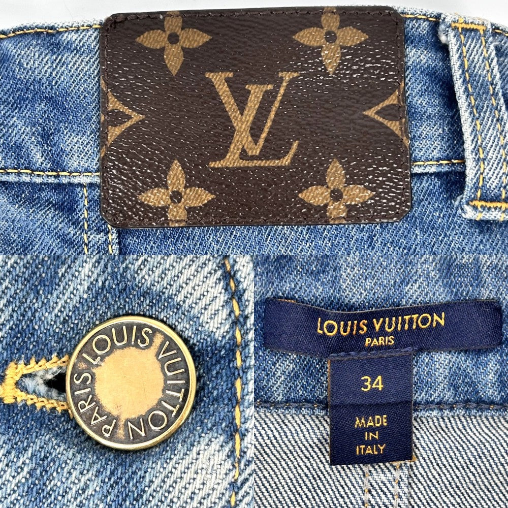 LOUIS VUITTON ルイヴィトン スカート モノグラム エンブロイダリーワッペンミニスカート ボトムス デニム アパレル 服 34 ブルー 青 ゴールド金具 コットン ポリウレタン レディース【中古品】
