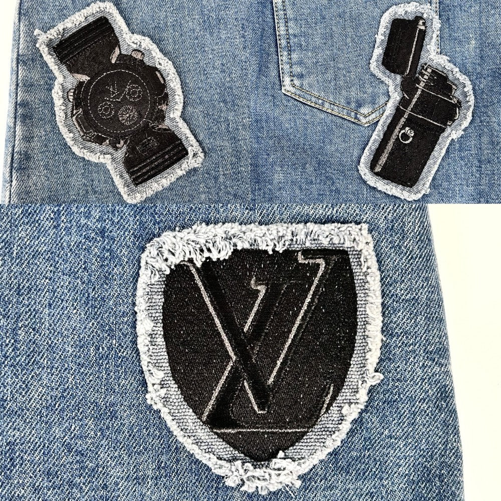 LOUIS VUITTON ルイヴィトン スカート モノグラム エンブロイダリーワッペンミニスカート ボトムス デニム アパレル 服 34 ブルー 青 ゴールド金具 コットン ポリウレタン レディース【中古品】