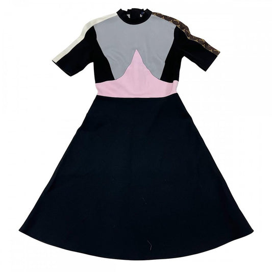 【開店SALE】 LOUIS VUITTON ルイヴィトン ワンピース モノグラム 半袖ワンピース アパレル 服 34 RW202W NHY FJDR52 マルチカラー ブラック金具 夏 ウール ナイロン シルク ポリウレタン レディース【中古品】