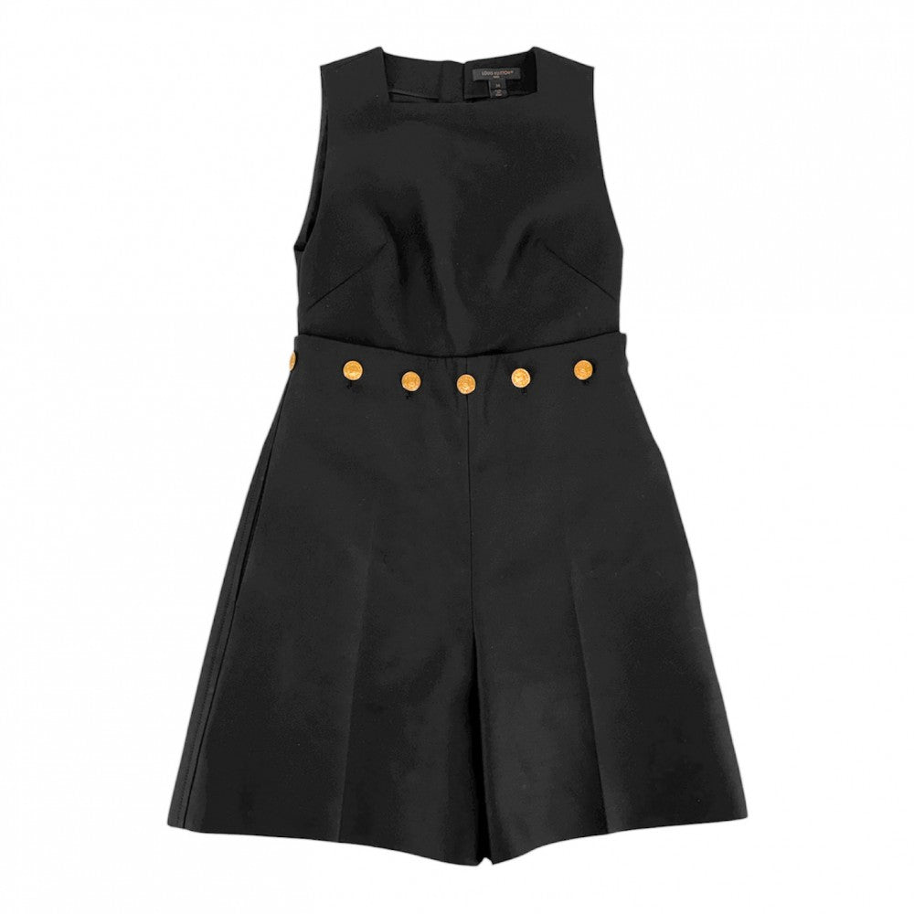 【開店SALE】 LOUIS VUITTON ルイヴィトン ワンピース ノースリーブ ジップアップ オールインワン 服 アパレル 34 ブラック 黒 ゴールド金具 春 夏 ウール シルク レディース【中古品】