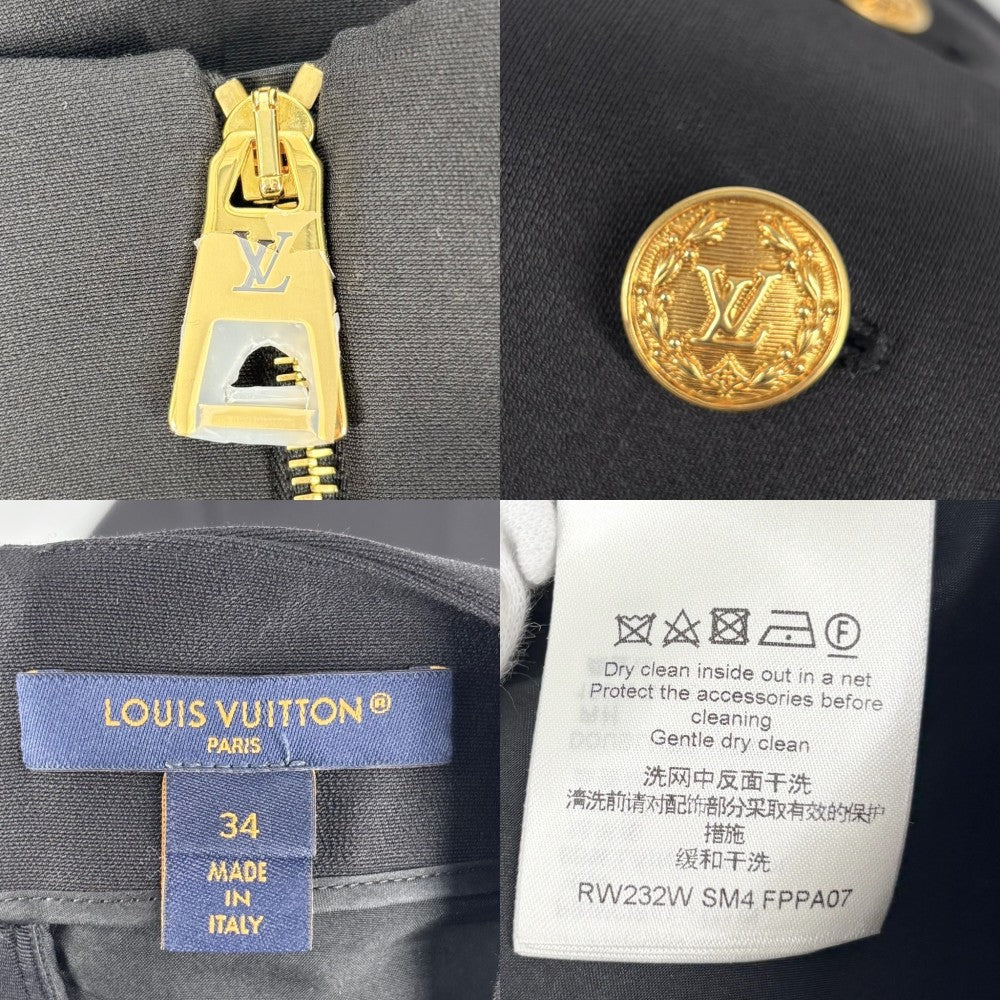 【開店SALE】 LOUIS VUITTON ルイヴィトン ワンピース ノースリーブ ジップアップ オールインワン 服 アパレル 34 ブラック 黒 ゴールド金具 春 夏 ウール シルク レディース【中古品】