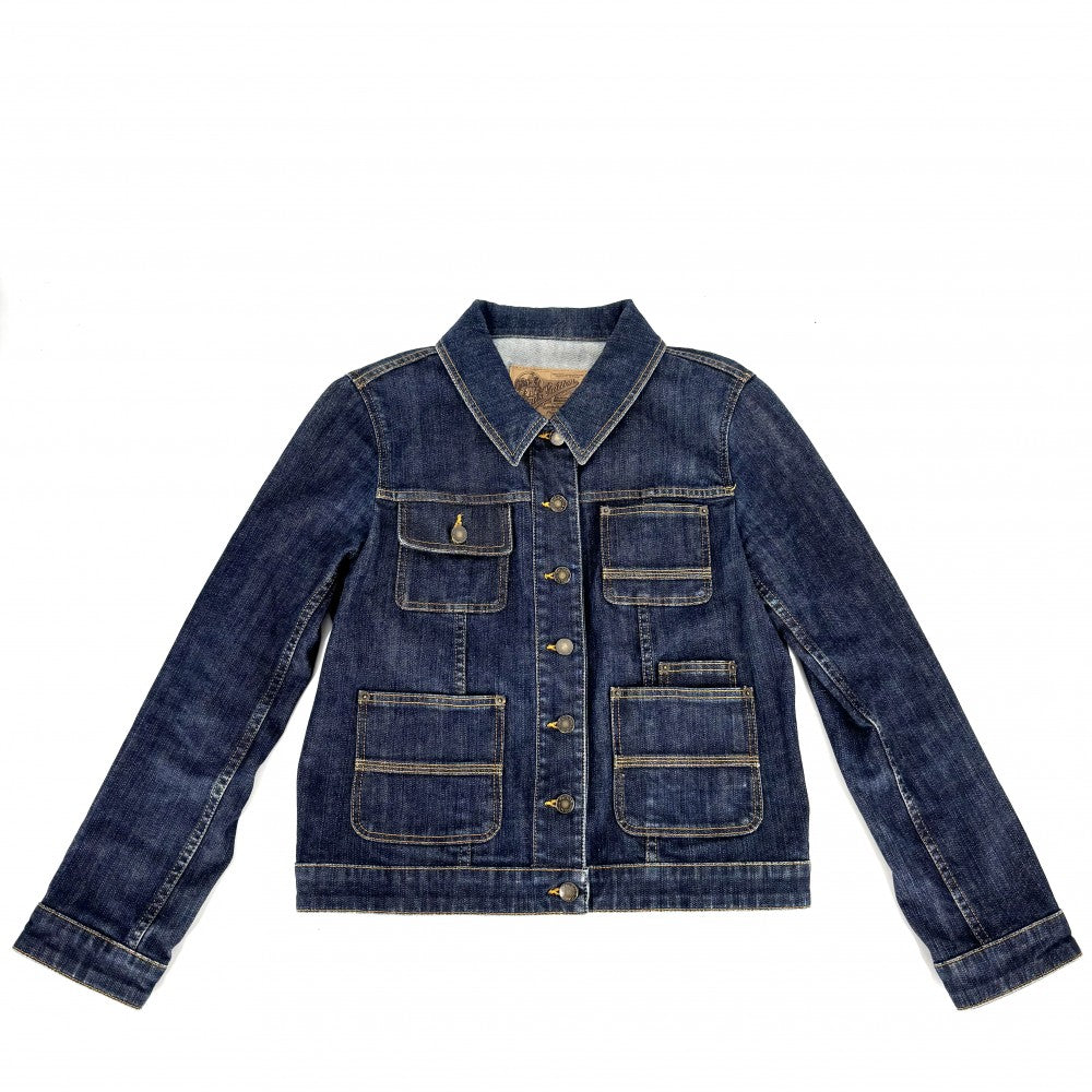 LOUIS VUITTON ルイヴィトン デニムジャケット アウター 服 アパレル 40 ネイビー 紺 アンティークゴールド金具 春 秋 コットン ポリウレタン レディース【中古品】