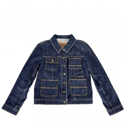 LOUIS VUITTON ルイヴィトン デニムジャケット アウター 服 アパレル 40 ネイビー 紺 アンティークゴールド金具 春 秋 コットン ポリウレタン レディース【中古品】