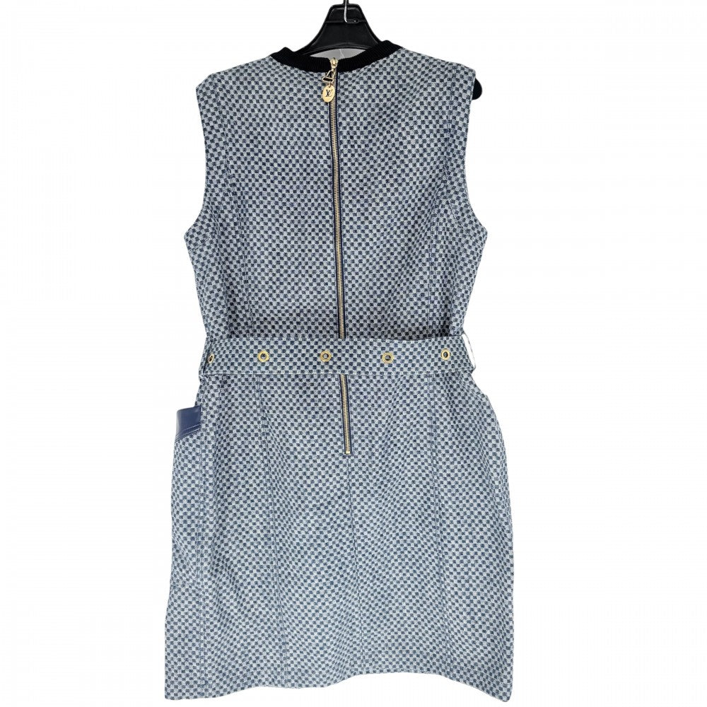 【開店SALE】 LOUIS VUITTON ルイヴィトン ワンピース ノースリーブ ジップアップ オールインワン デニム ダミエ モノグラム 服 アパレル 44 ブルー 青 ブラック 黒 ゴールド金具 春 夏 コットン レザー モノグラム レディース【中古品】