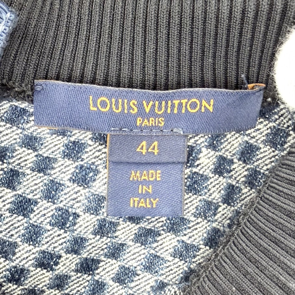 【開店SALE】 LOUIS VUITTON ルイヴィトン ワンピース ノースリーブ ジップアップ オールインワン デニム ダミエ モノグラム 服 アパレル 44 ブルー 青 ブラック 黒 ゴールド金具 春 夏 コットン レザー モノグラム レディース【中古品】
