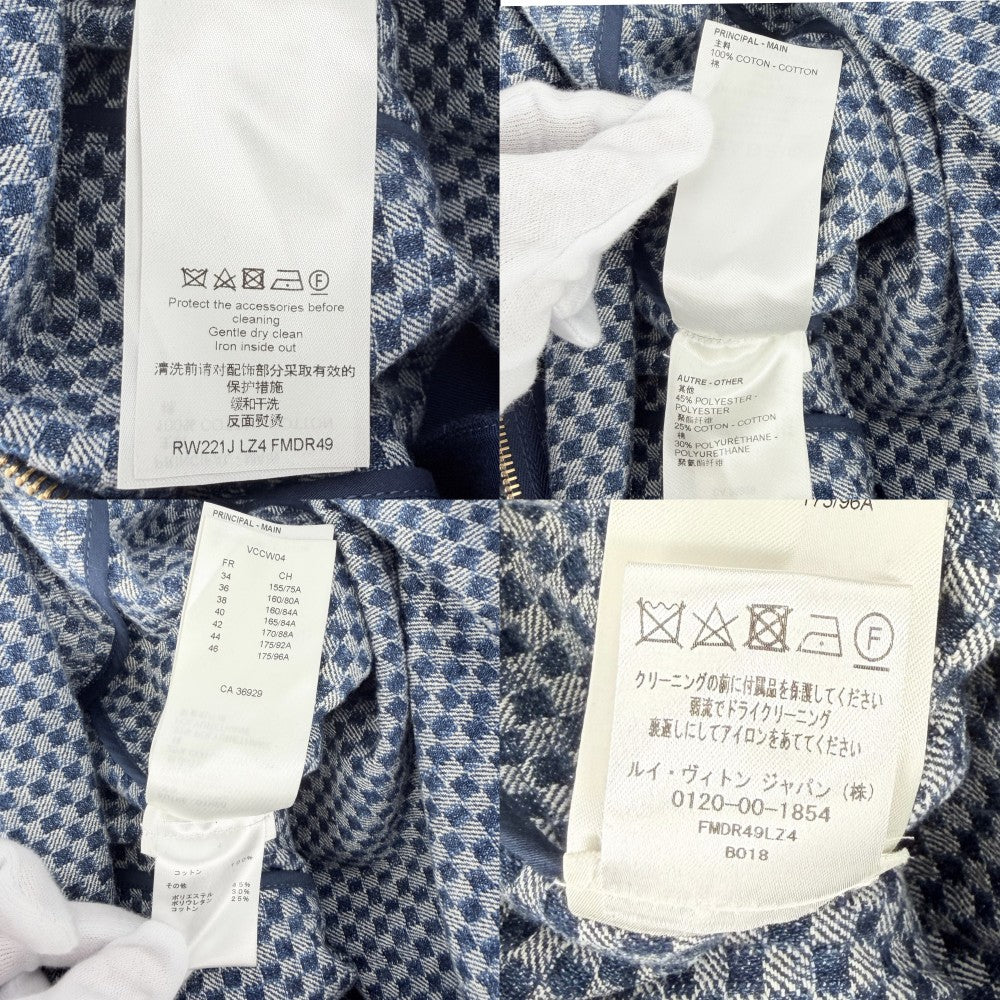 【開店SALE】 LOUIS VUITTON ルイヴィトン ワンピース ノースリーブ ジップアップ オールインワン デニム ダミエ モノグラム 服 アパレル 44 ブルー 青 ブラック 黒 ゴールド金具 春 夏 コットン レザー モノグラム レディース【中古品】