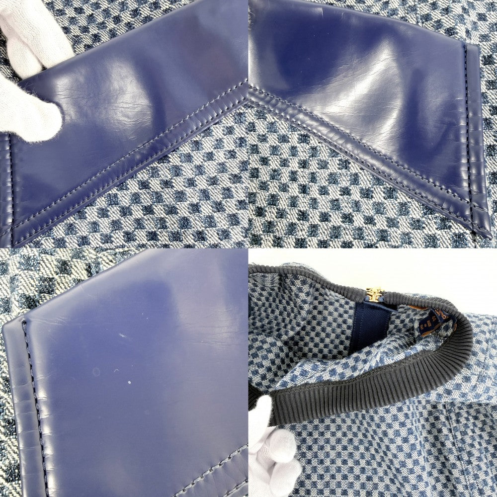 【開店SALE】 LOUIS VUITTON ルイヴィトン ワンピース ノースリーブ ジップアップ オールインワン デニム ダミエ モノグラム 服 アパレル 44 ブルー 青 ブラック 黒 ゴールド金具 春 夏 コットン レザー モノグラム レディース【中古品】